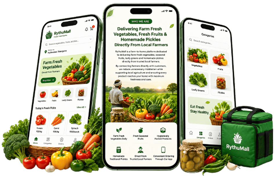 Local farmers harvesting fresh vegetables for RythuMall